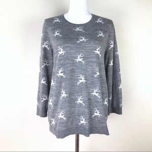 Loft Grey and White Reindeer Sweater